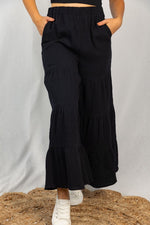 Ruffle Tiered Pull on Pants in Black