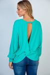 Gauze Knit Top with Cross Over Back in Seafoam