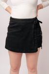 Bentli High Rise Side Tie Denim Skort in Black