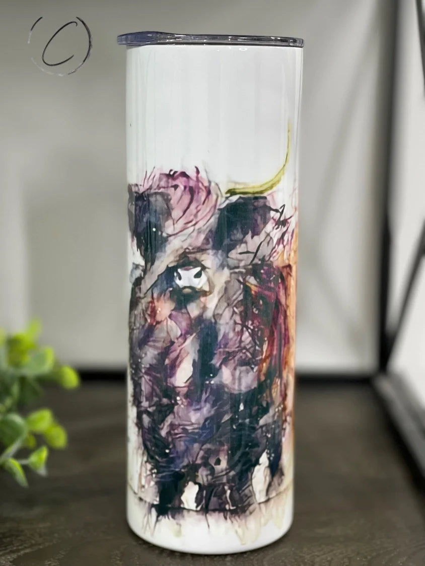 PREORDER: Watercolor Highland Cow Skinny Tumbler