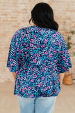 Dreamer Peplum Top in Navy and Lavender Animal Print