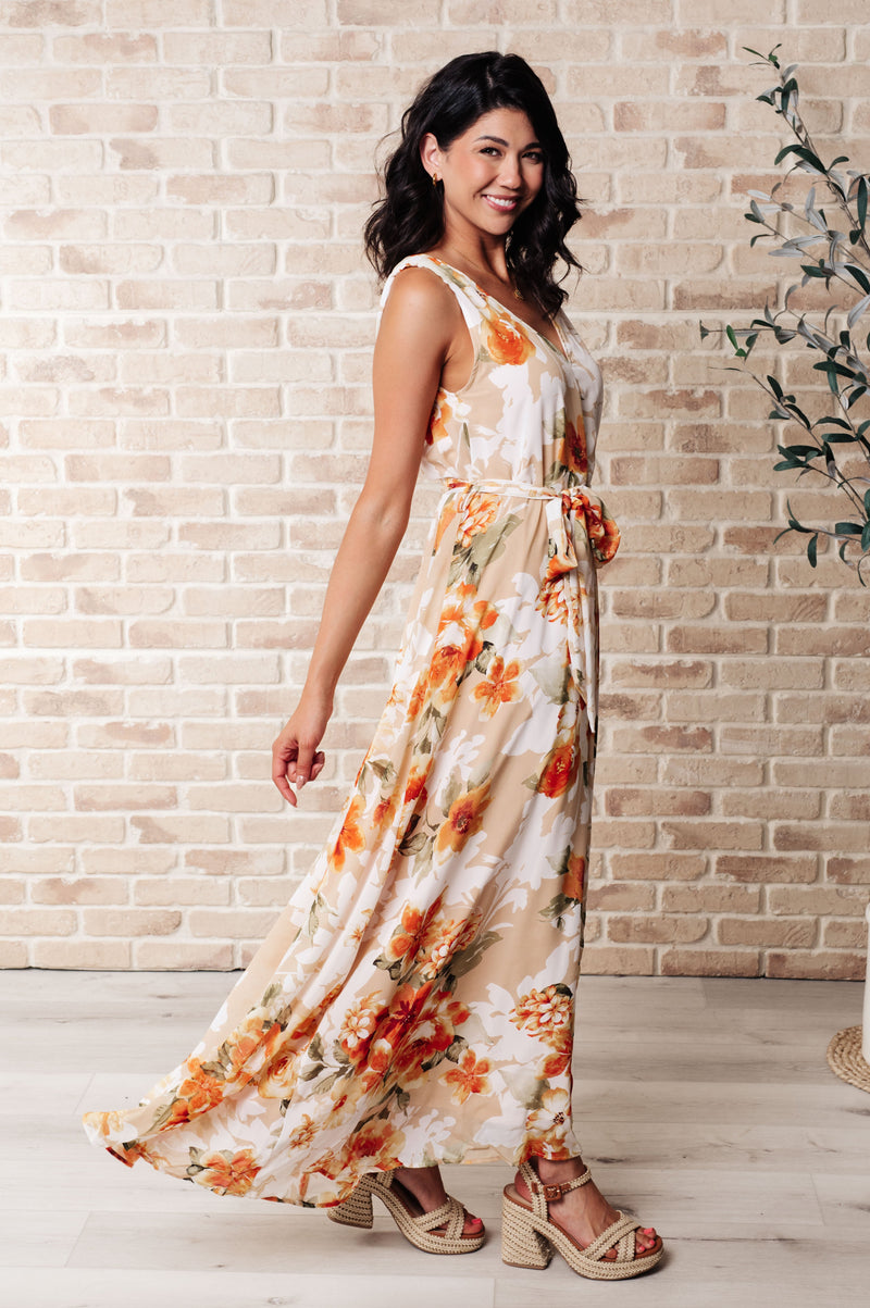 It's All Sunshine V-Neck Floral Dress in Orange