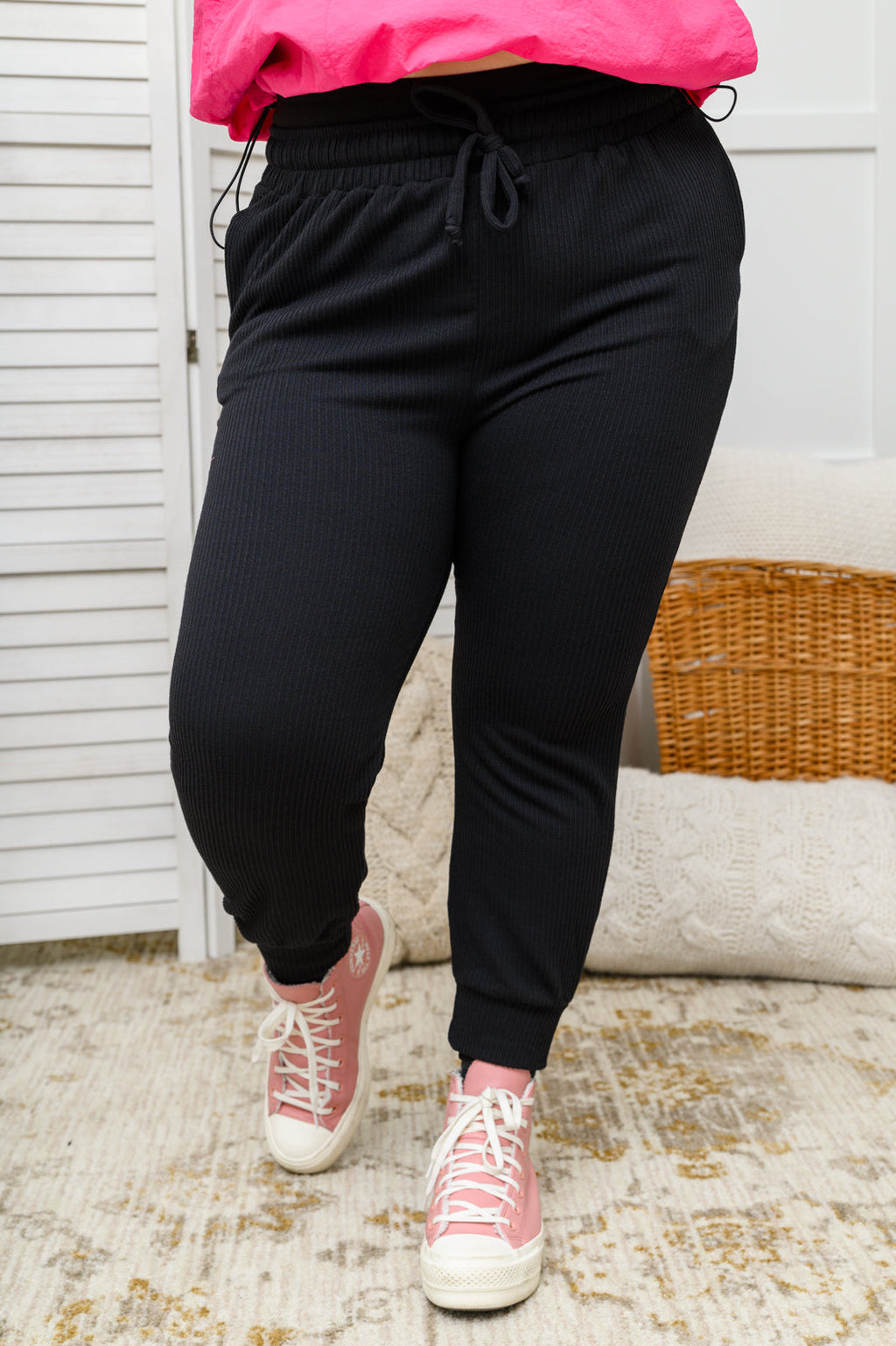 *Size Small - Kat High Waisted Textured Knit Joggers in Black