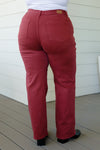 *Size 20W - Phoebe High Rise Front Seam Straight Jeans in Burgundy