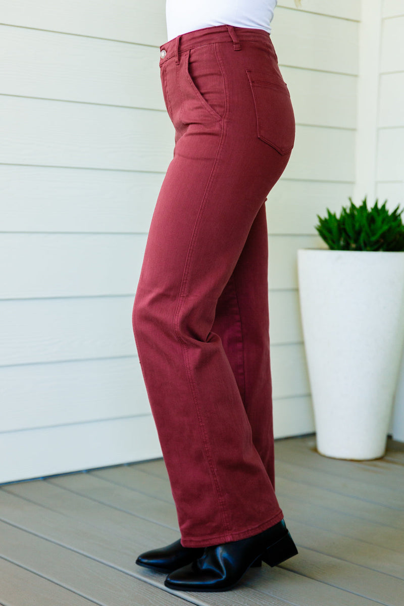 *Size 20W - Phoebe High Rise Front Seam Straight Jeans in Burgundy