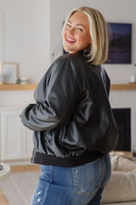 This Is It Faux Leather Bomber Jacket In Black