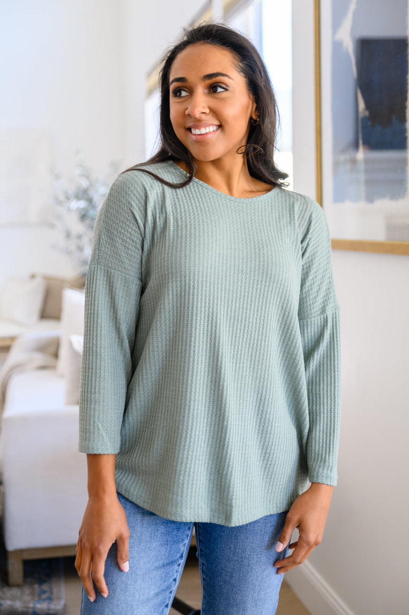 Austin Waffle Knit Basic Top In Sage