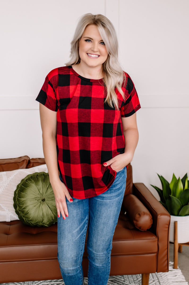 *Size M: Get Your Plaid On Red Top