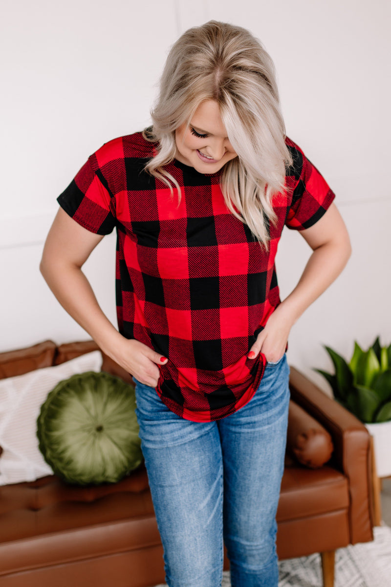 *Size M: Get Your Plaid On Red Top