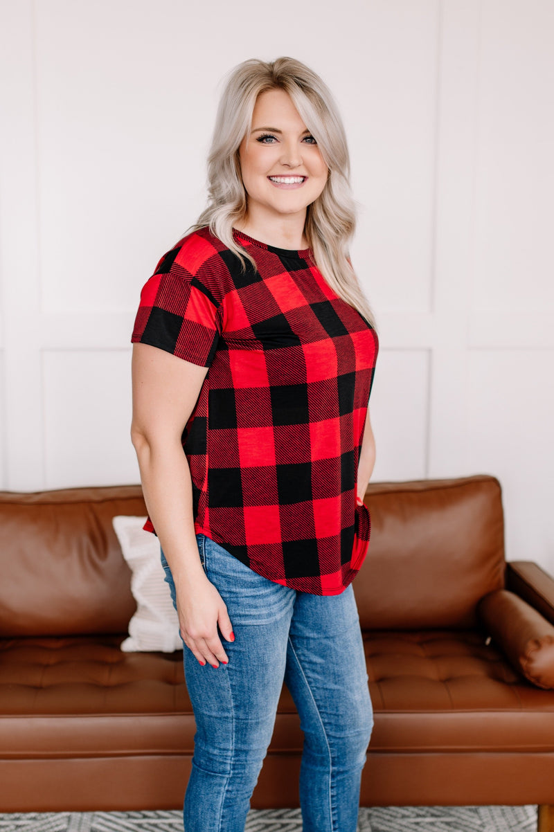 *Size M: Get Your Plaid On Red Top