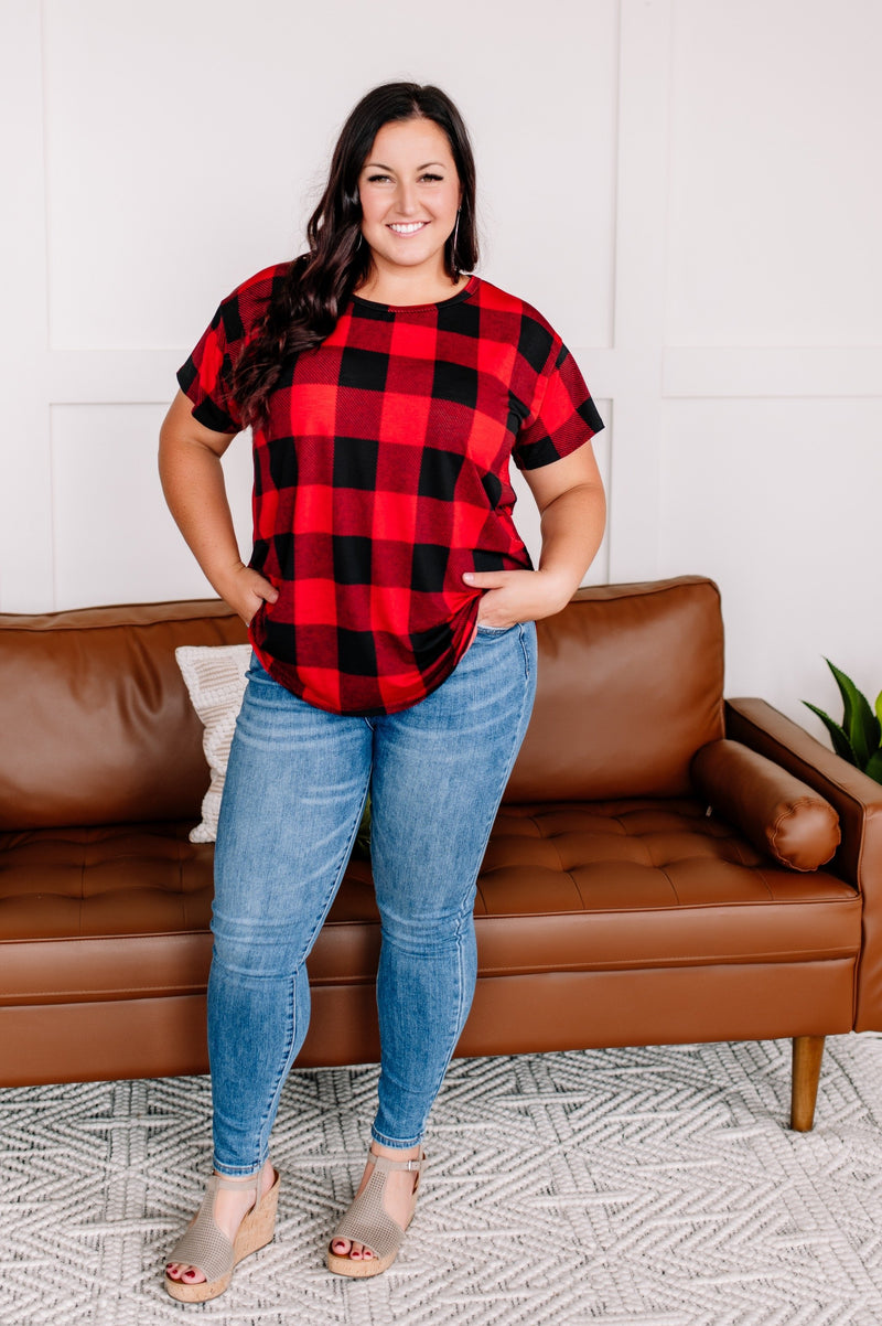 *Size M: Get Your Plaid On Red Top