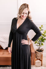 *Size M: Cover Girl Twisted Front Long Sleeve Maxi Dress in Soft Black By White Birch