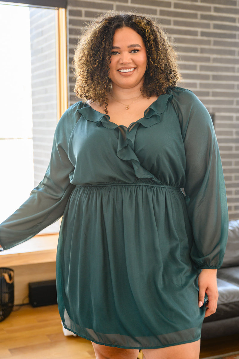 Front And Center Balloon Sleeve Dress in Green