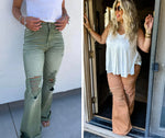 Blakeley Distressed Jeans In Olive and Camel