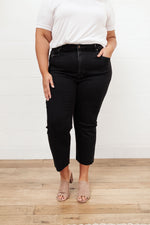 High Waist Mom Fit RISEN Jeans In Black