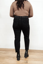 High Waist Mom Fit RISEN Jeans In Black