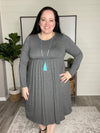 SIZE M: BECAUSE I CAN LONG SLEEVE DRESS - CHARCOAL