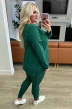 Buttery Soft V-Neck Long Sleeve Loungewear Set in Dark Green