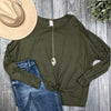 SIZE M: KEEP THEM GUESSING LONG SLEEVE TOP - OLIVE