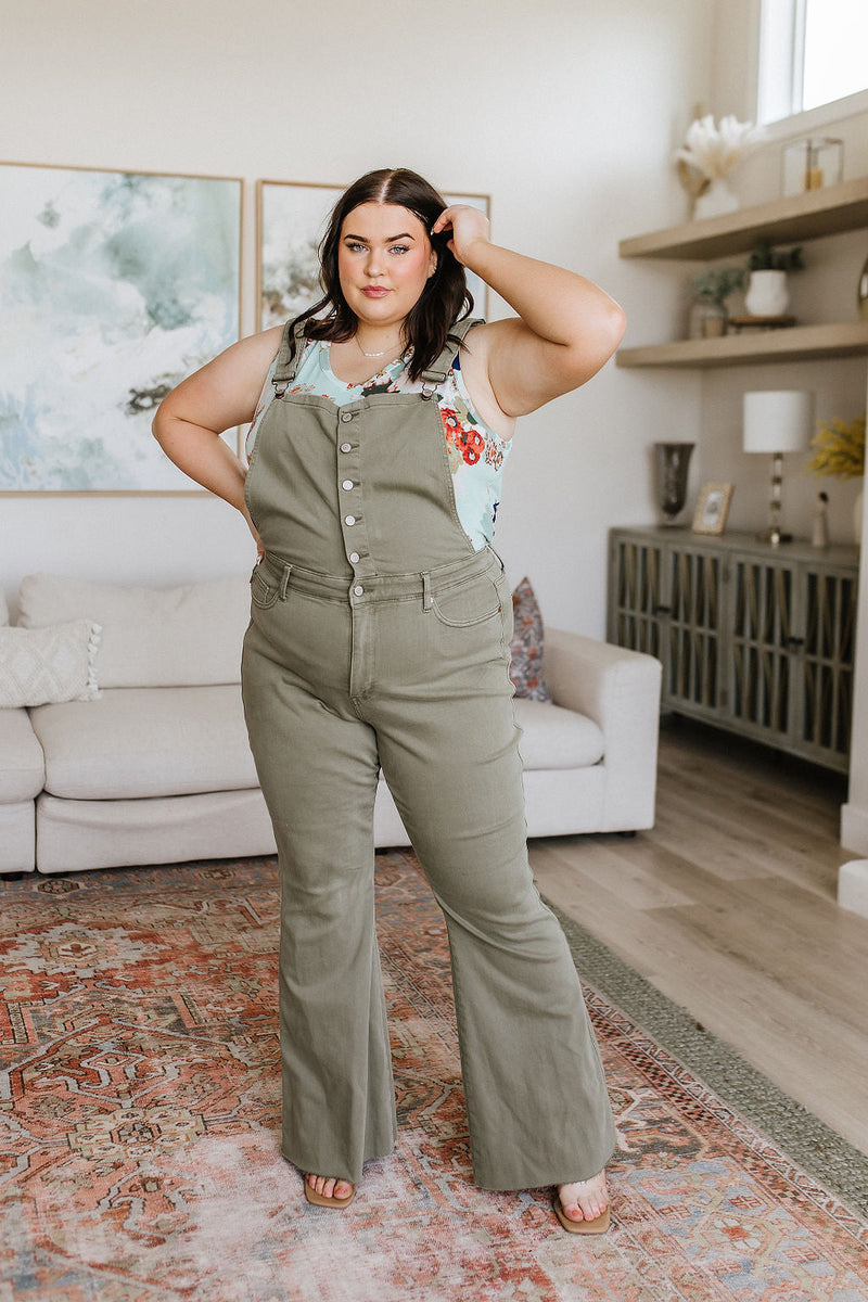 Olivia Control Top Release Hem Overalls in Olive