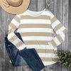 SIZE M: READY FOR THE WEEKEND STRIPE LONG SLEEVE TOP - TAUPE
