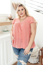 *Size S: Ribbed Flutter Sleeve Top in Coral