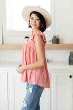 *Size S: Ribbed Flutter Sleeve Top in Coral