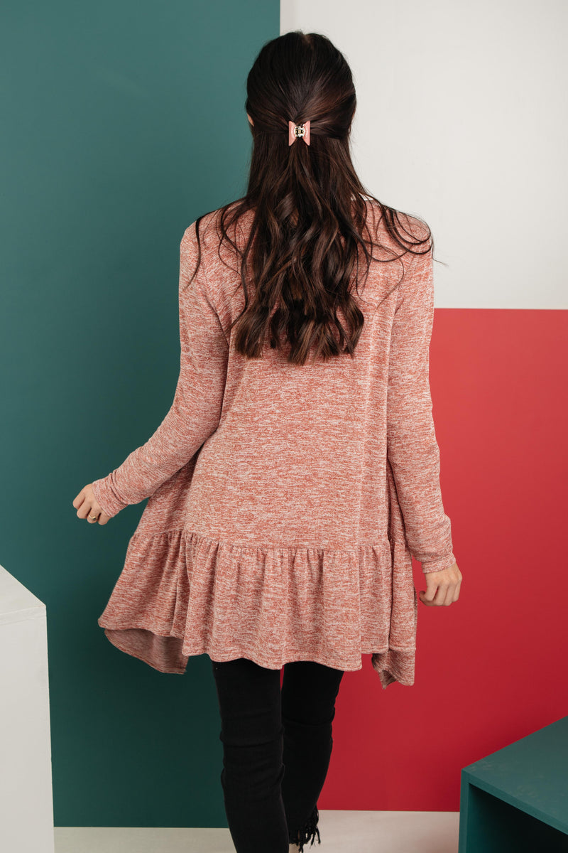 *Size S: The Avalynn Heathered Cardigan in Crimson